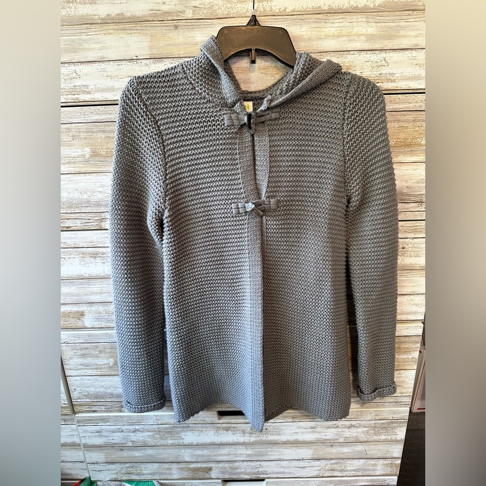 🩶 Crazy 8 Gray Hooded Toggle Knit Sweater Cardigan Kids L 10-12